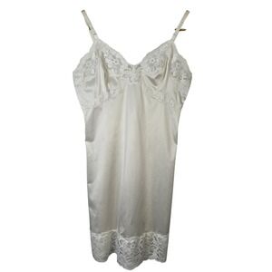 Vanity Fair Ivory Satin Lace Trim Slip Dress Slips Lingerie Size S